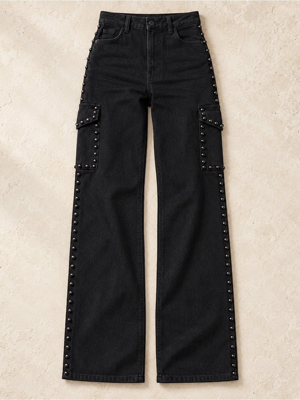 VBRT Vibrant Miu Embellished Jeans Women’s 30 Black Wide Leg Western Cargo